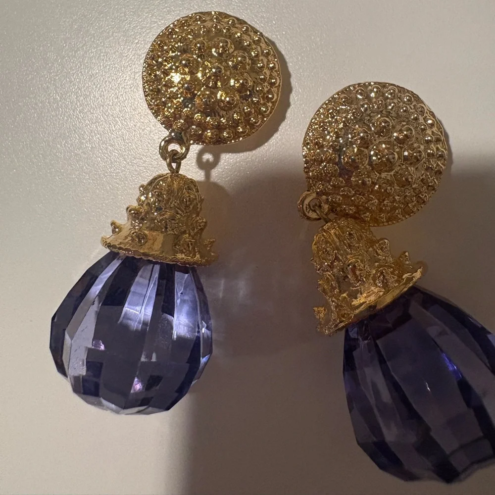 Vintage Blue Faceted Clip-On Earrings